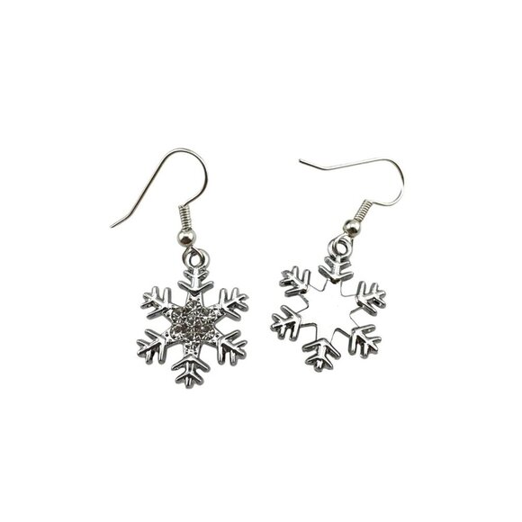 White Rhinestone Snowflake Earrings Platinum Finish - Picture 7 of 8